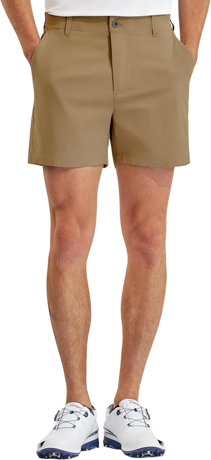 PULI Golf Shorts Men Relaxed Fit Stretch Dress Lightweight Casual Waterproof Travel Quick Dry Summer Shorts 5 Inch Inseam