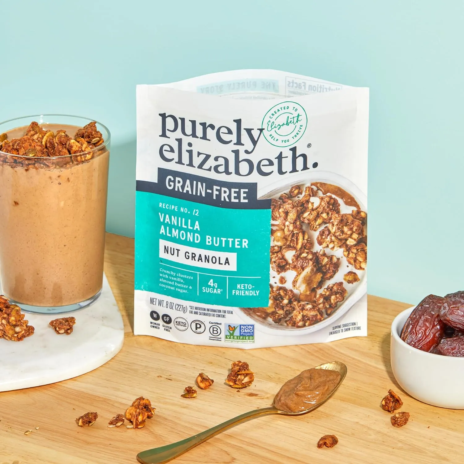 Purely Elizabeth, Vanilla Almond Butter, Keto Granola with MCT Oil, Grain-Free (3 Ct, 8oz Bags)