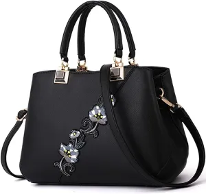 Purse and Handbag for Women Embroidery Top Handle Satchel Fashion Ladies Shoulder Bag Leather Tote Purse Messenger Bag