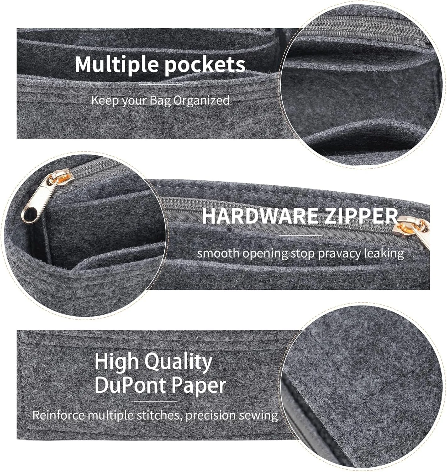 Purse Organizer Insert for CHANEL19 Flap Bag Organizer Insert Handbag (Grey, Small)