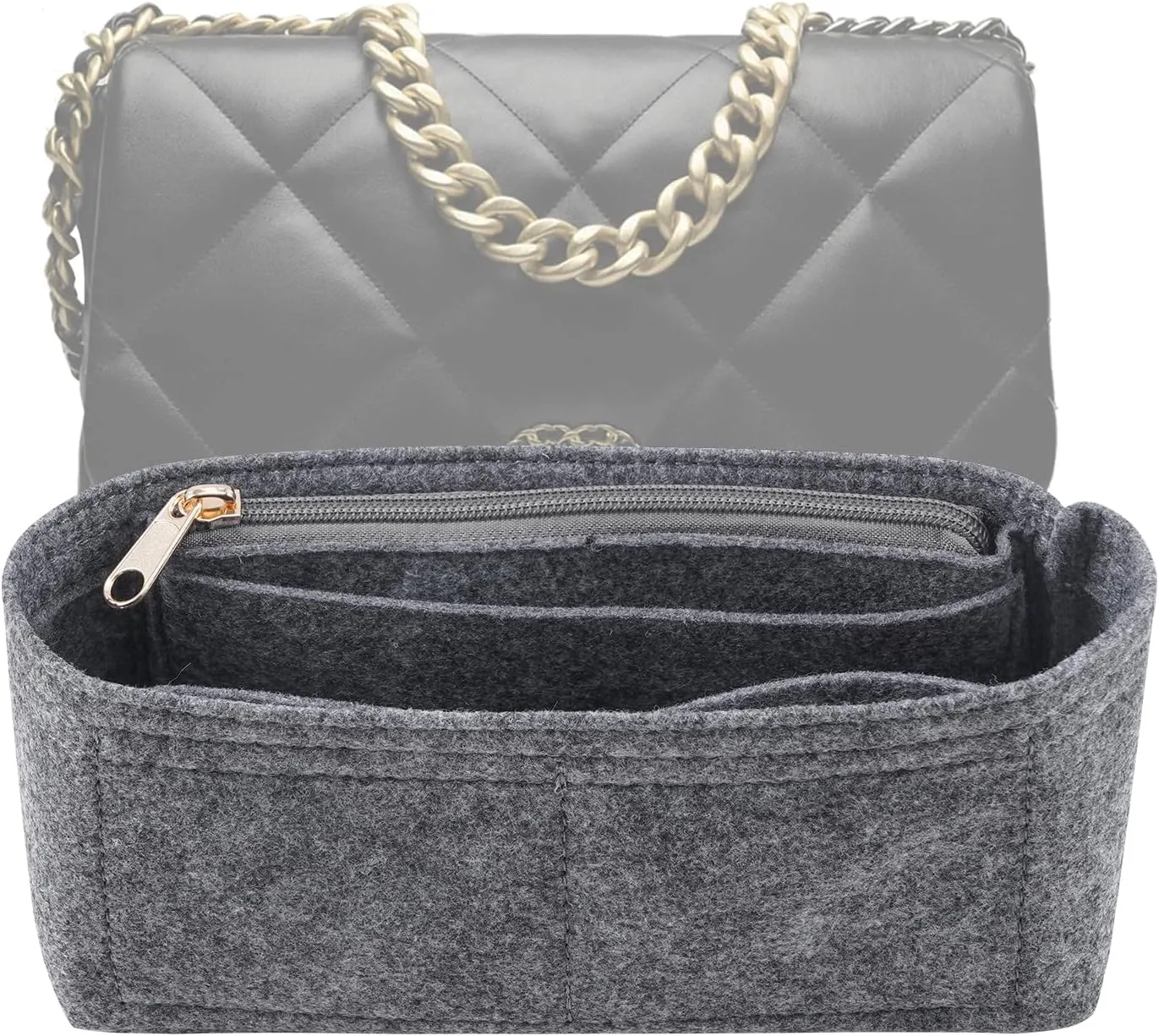 Purse Organizer Insert for CHANEL19 Flap Bag Organizer Insert Handbag (Grey, Small)