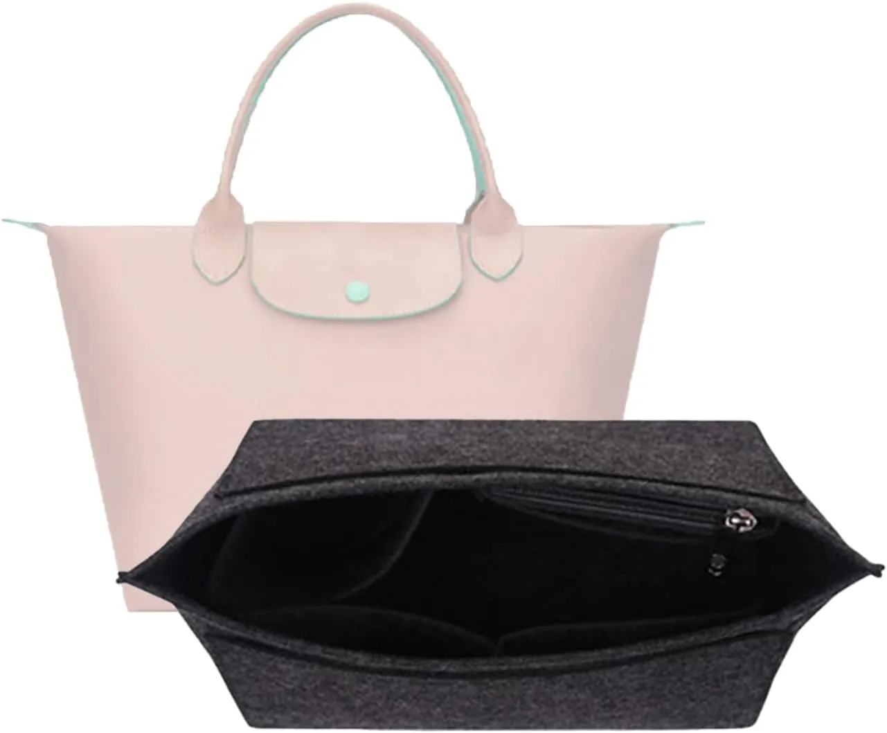 Purse Organizer, Multi-Pocket Felt Handbag Organizer, Folding Tote Bag organizer insert for Insert Wallet Organizer Suitable for Longchamp (Dark Gray, Large)