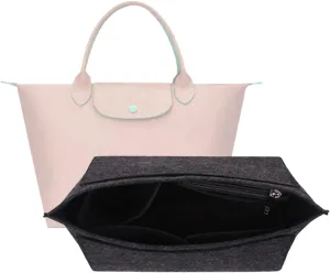 Purse Organizer, Multi-Pocket Felt Handbag Organizer, Folding Tote Bag organizer insert for Insert Wallet Organizer Suitable for Longchamp (Dark Gray, Large)