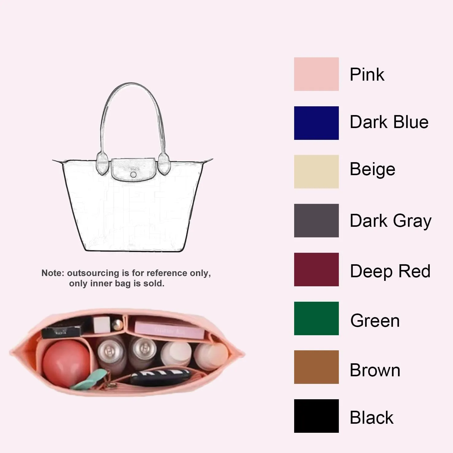 Purse Organizer, Multi-Pocket Felt Handbag Organizer, Folding Tote Bag organizer insert for Insert Wallet Organizer Suitable for Longchamp (Dark Gray, Large)