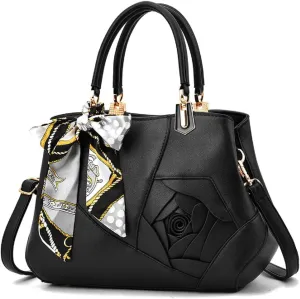 Purses and Handbags for Women PU Leather Top-Handle Satchel Bowknot Shoulder Bag Tote Flower Crossbody Bag(Khaki)