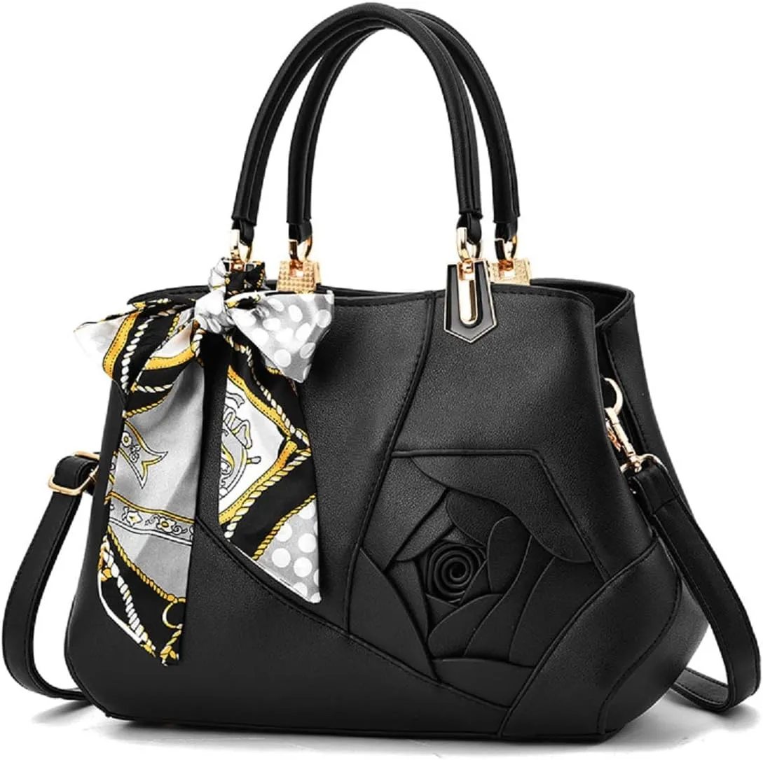 Purses and Handbags for Women PU Leather Top-Handle Satchel Bowknot Shoulder Bag Tote Flower Crossbody Bag(Khaki)