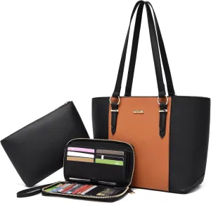 Qiyuer Women Purses Handbags Wallet Sets Shoulder Bags Top Handle Satchel Tote Purse Work Bag Set With Matching Wallet 3pcs