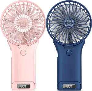 QQT Mini Handheld Fan,4 Speed Adjustable Portable Battery Operated Fans,USB Rechargeable Desk Fan with Mirror,Max 20 Hrs Hand Fan For Travel Office Outdoor Women Men（Pink&DarkBlue）