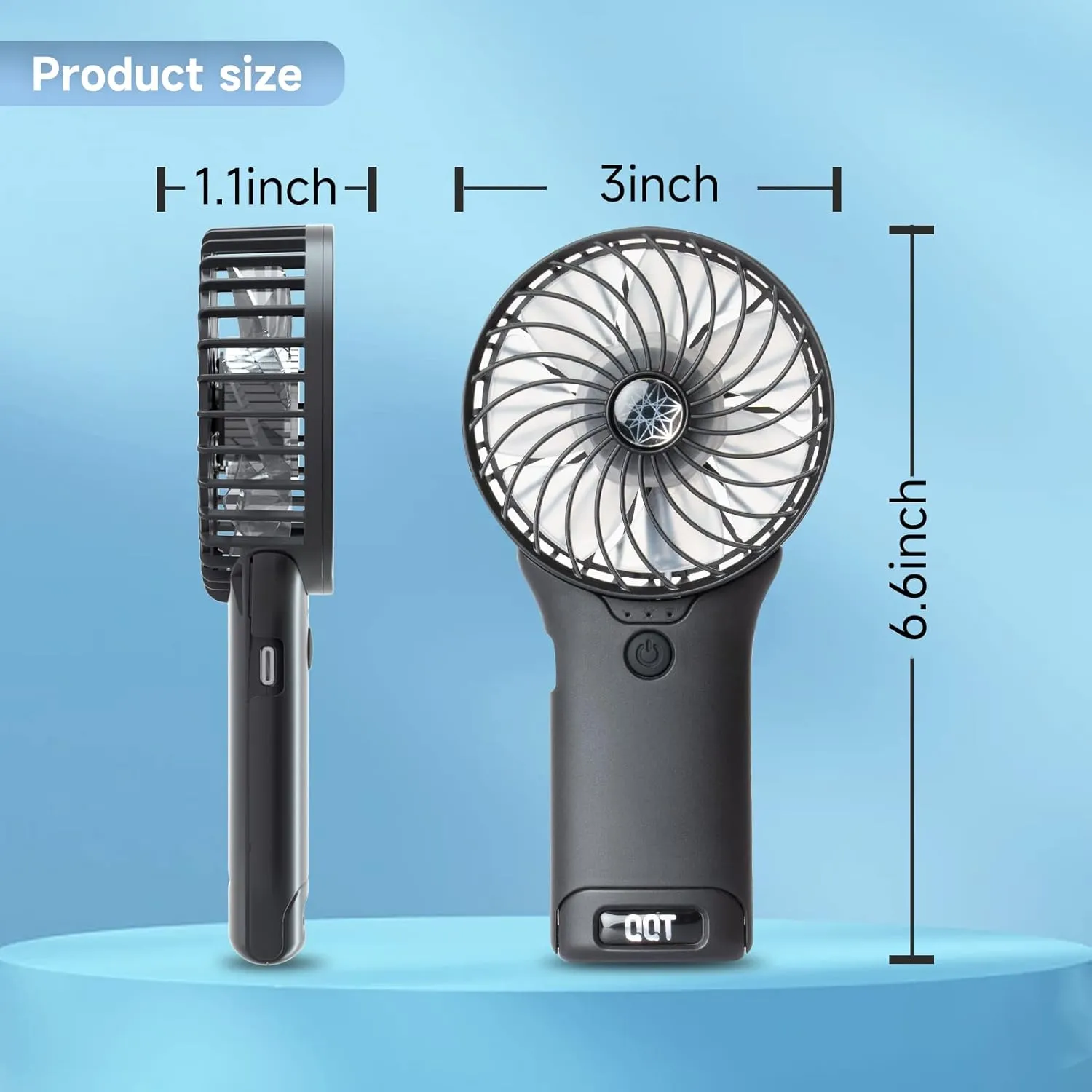 QQT Mini Handheld Fan,4 Speed Adjustable Portable Battery Operated Fans,USB Rechargeable Desk Fan with Mirror,Max 20 Hrs Hand Fan For Travel Office Outdoor Women Men（Pink&DarkBlue）