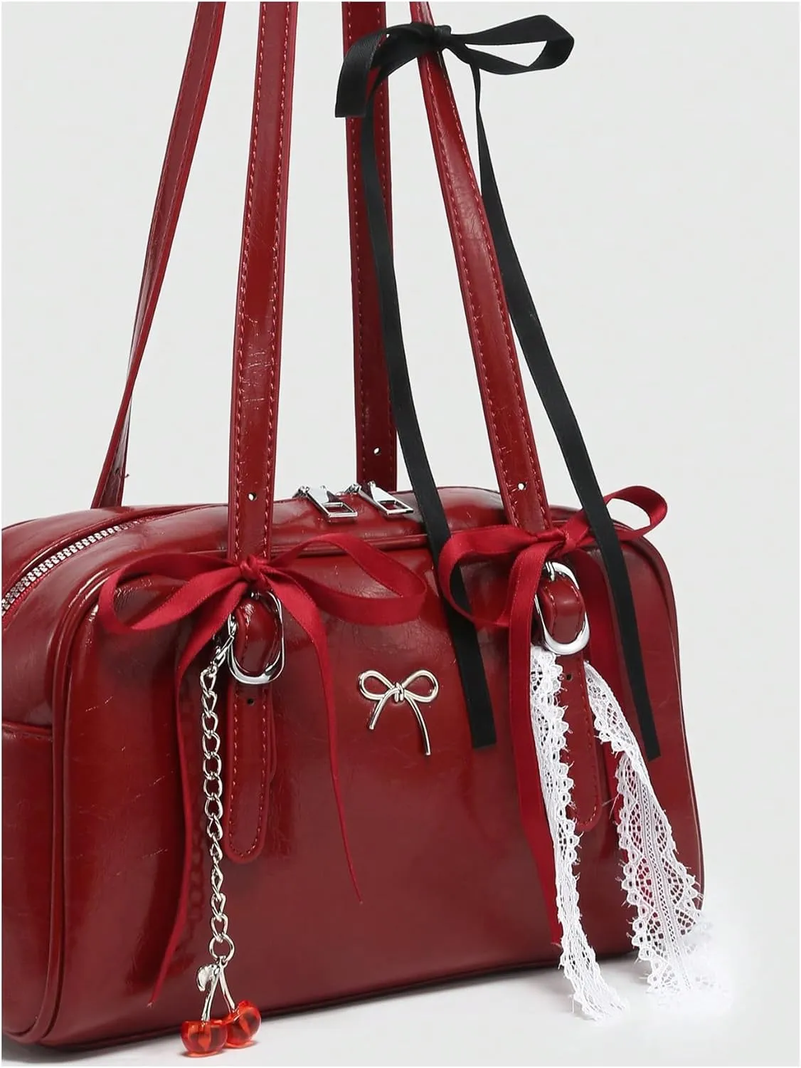 QWINEE Women's Y2K Bow Knot Shoulder Bag Zipper Double Handle Handbag PU Leather Underarm Purses