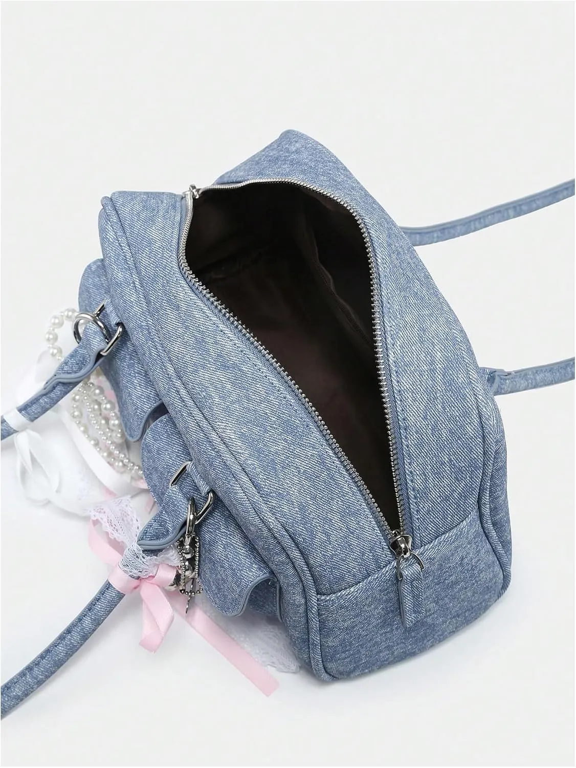 QWINEE Women's Y2K Bow Knot Shoulder Bag Zipper Double Handle Handbag PU Leather Underarm Purses
