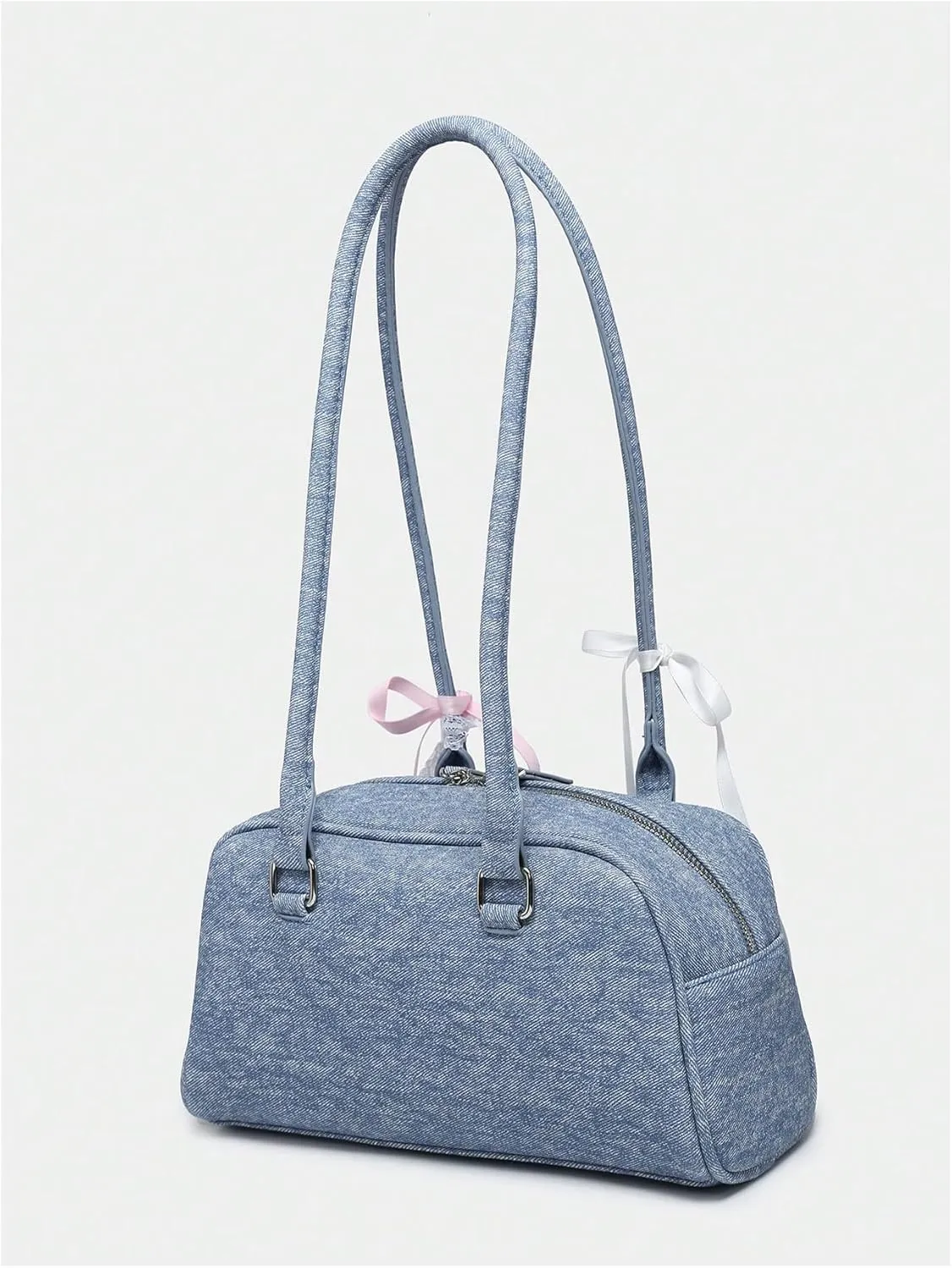 QWINEE Women's Y2K Bow Knot Shoulder Bag Zipper Double Handle Handbag PU Leather Underarm Purses