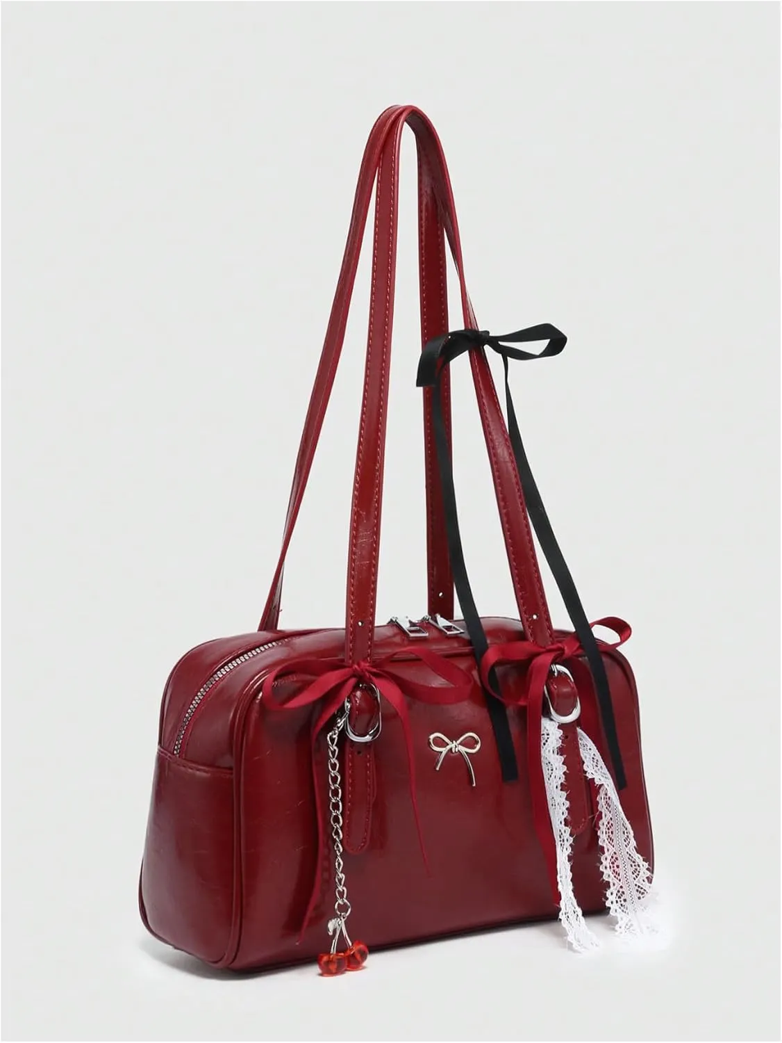 QWINEE Women's Y2K Bow Knot Shoulder Bag Zipper Double Handle Handbag PU Leather Underarm Purses