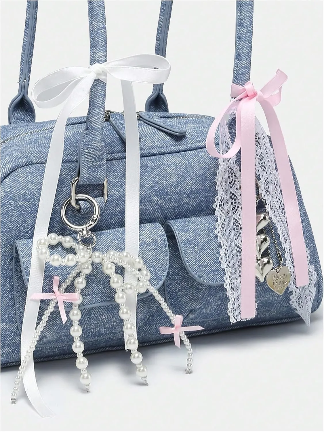QWINEE Women's Y2K Bow Knot Shoulder Bag Zipper Double Handle Handbag PU Leather Underarm Purses