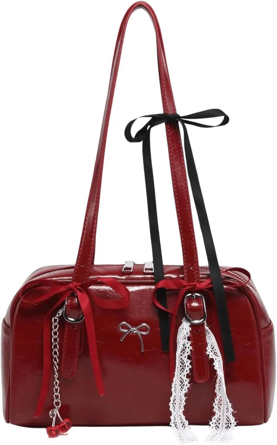 QWINEE Women's Y2K Bow Knot Shoulder Bag Zipper Double Handle Handbag PU Leather Underarm Purses
