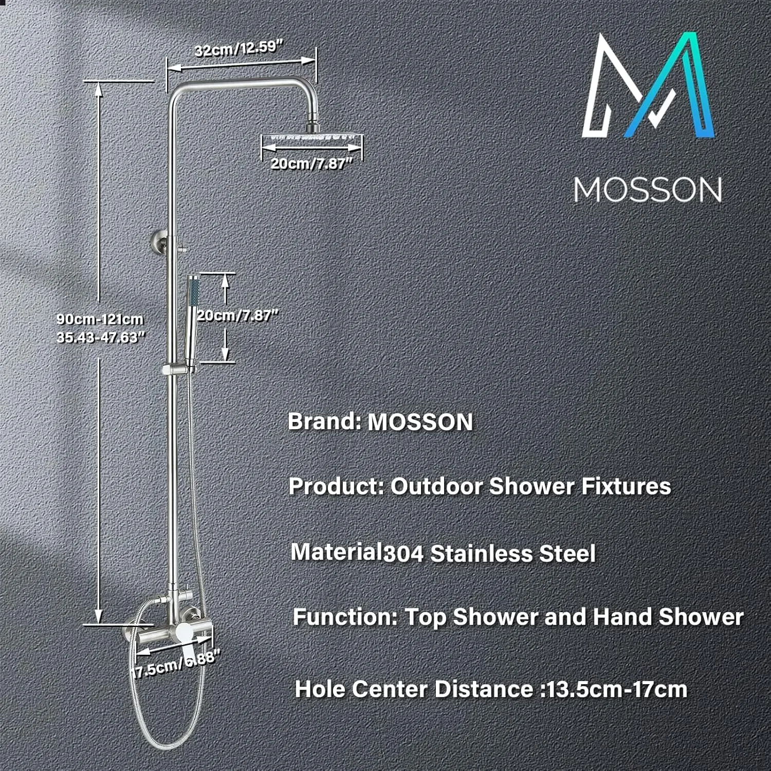 Rain Shower System Outdoor Shower Fixtures with 8" Rain Shower Head Handheld Sprayer Single Handle Wall Mounted Bathroom Shower Faucet Set Brushed Nickel for Bathroom or Backyard