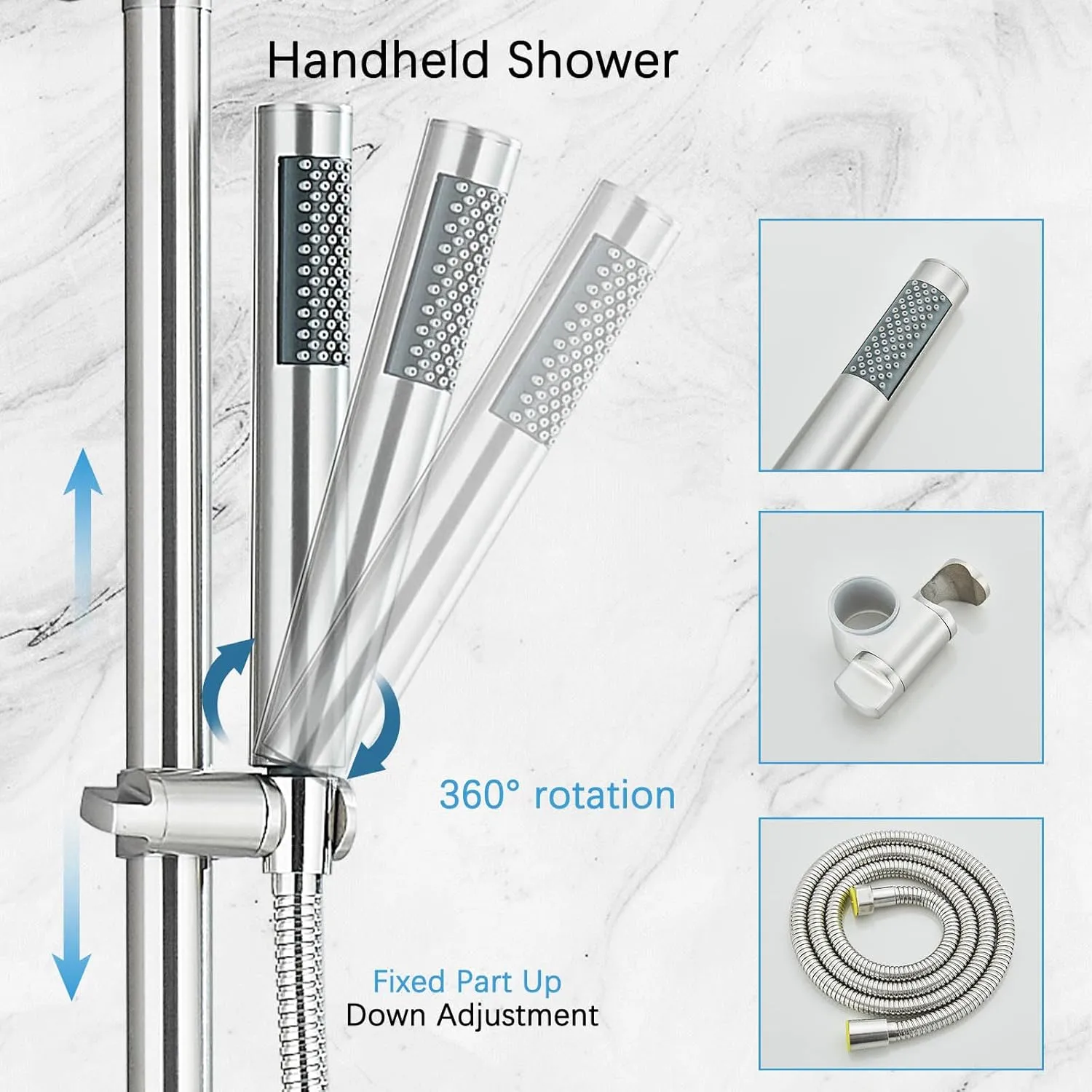 Rain Shower System Outdoor Shower Fixtures with 8" Rain Shower Head Handheld Sprayer Single Handle Wall Mounted Bathroom Shower Faucet Set Brushed Nickel for Bathroom or Backyard