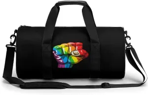 Rainbow Fist Pride Gym Bag Travel Waterproof Duffel Bag Carryon Overnight Bags Tote Bags for Sports