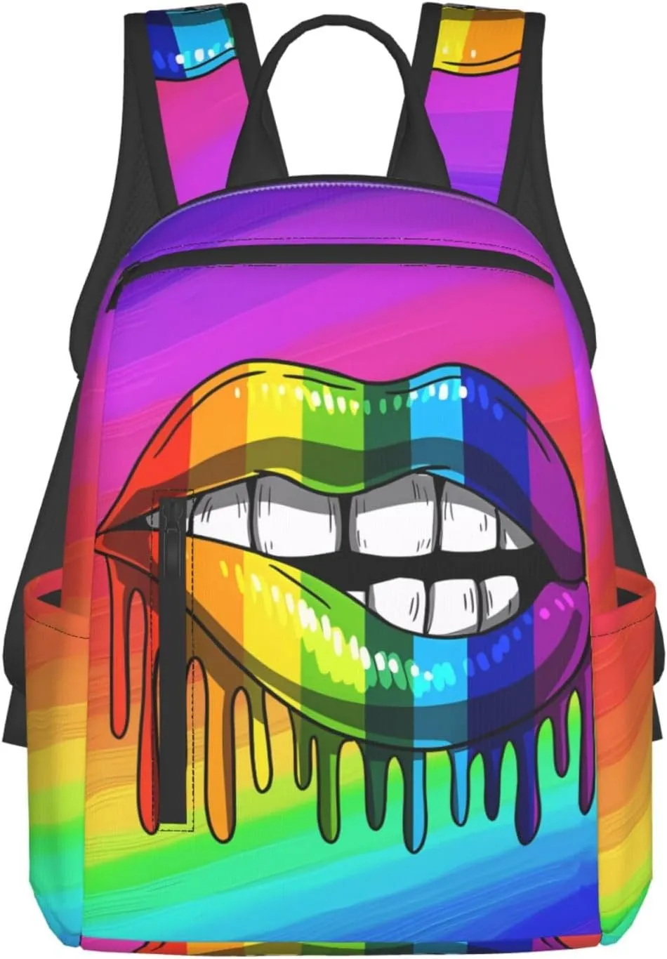 Rainbow Lip Drip Lesbian Gay Pride Bisexual Travel Laptop Backpack Casual Backpacks Double Shoulder Daypack Notebook Rucksack Work Bags Sports Bag for Gym Hiking Camping Beach