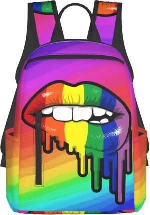 Rainbow Lip Drip Lesbian Gay Pride Bisexual Travel Laptop Backpack Casual Backpacks Double Shoulder Daypack Notebook Rucksack Work Bags Sports Bag for Gym Hiking Camping Beach