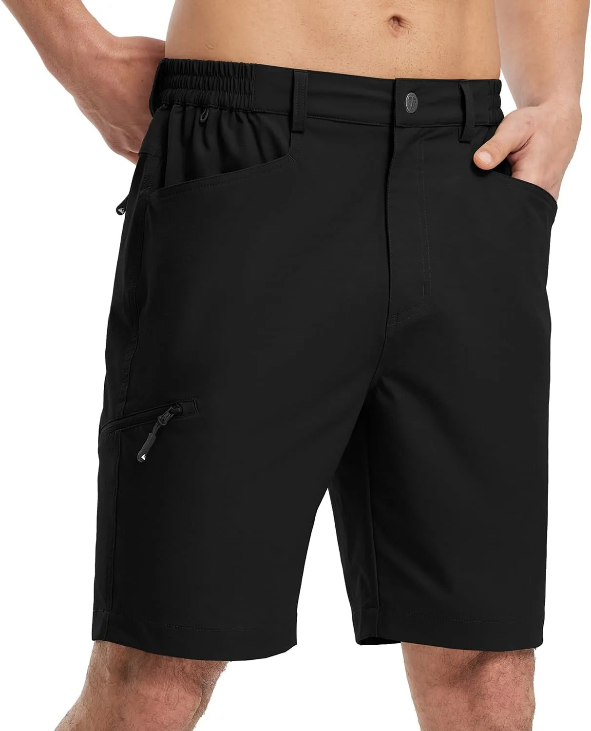 Rdruko Men's 9” Golf Shorts Stretch 4 Pockets Dress Shorts Elastic Waist Casual Flat Front Quick Dri Work Hiking Zip Cargo