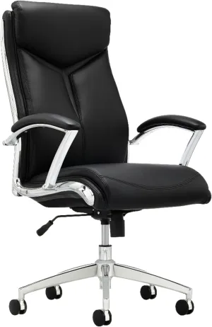 Realspace® - Chair - Modern Comfort Verismo Bonded Leather High-Back Executive Chair, Black/Chrome - 31" x 14" x 24.5"