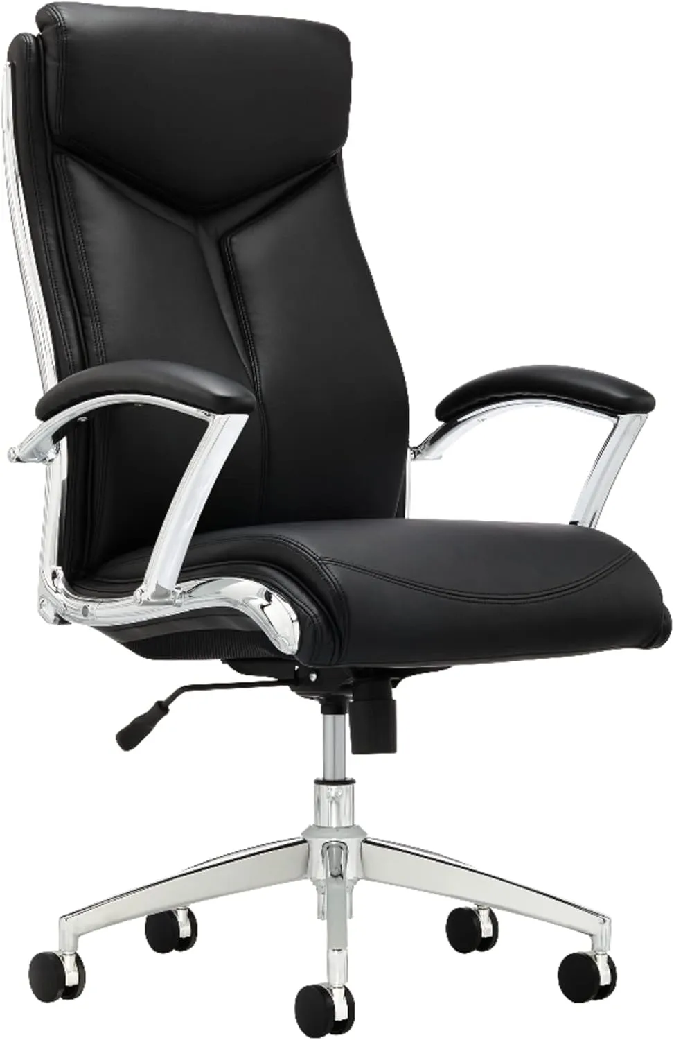 Realspace® - Chair - Modern Comfort Verismo Bonded Leather High-Back Executive Chair, Black/Chrome - 31" x 14" x 24.5"