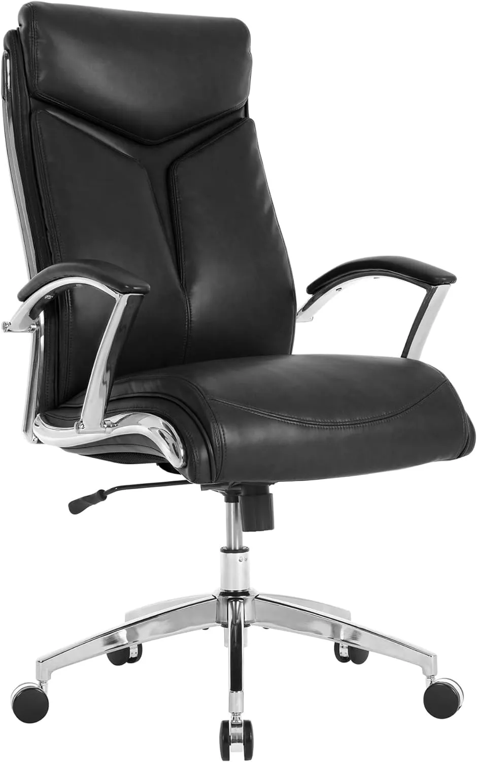 Realspace® Modern Comfort Verismo Bonded Leather High-Back Executive Office Chair, Black/Chrome, BIFMA Compliant
