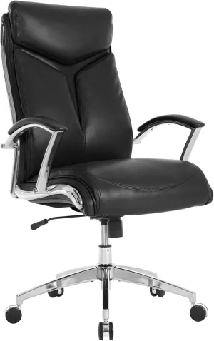 Realspace® Modern Comfort Verismo Bonded Leather High-Back Executive Office Chair, Black/Chrome, BIFMA Compliant