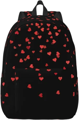Red And White Valentine'S Day Versatile Canvas Rucksack - Multi-Pocket Polyester Backpack For Work & Outdoor Activities
