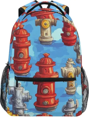 Red Blue Fire Hydrant Backpack Laptop Tablet Travel School Bag with Name Tag for Boys Girls Teens