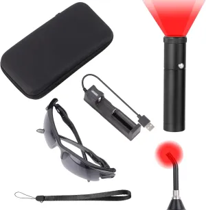 Red Light Flashlight with 4 Modes, 2 Lamp Heads, Charger Included, Suitable for Body or Pets KR05-3