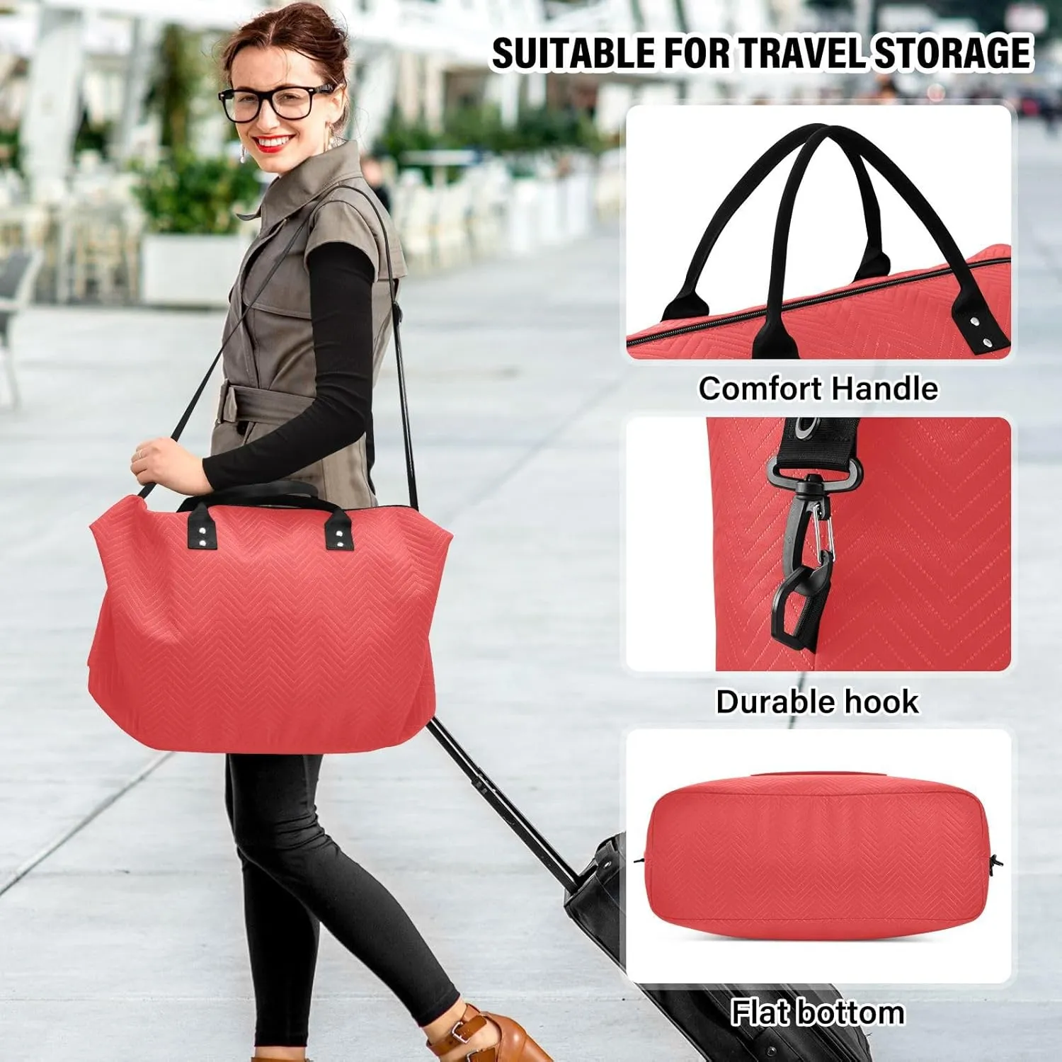 Red Travel Duffle Bag Duffel Bags Weekender Bag Tote Gym Bag Overnight Duffle Bag Carry On Luggage Bags with Toiletry Bag for Adults Women Airplanes Men Sports Trip Yoga