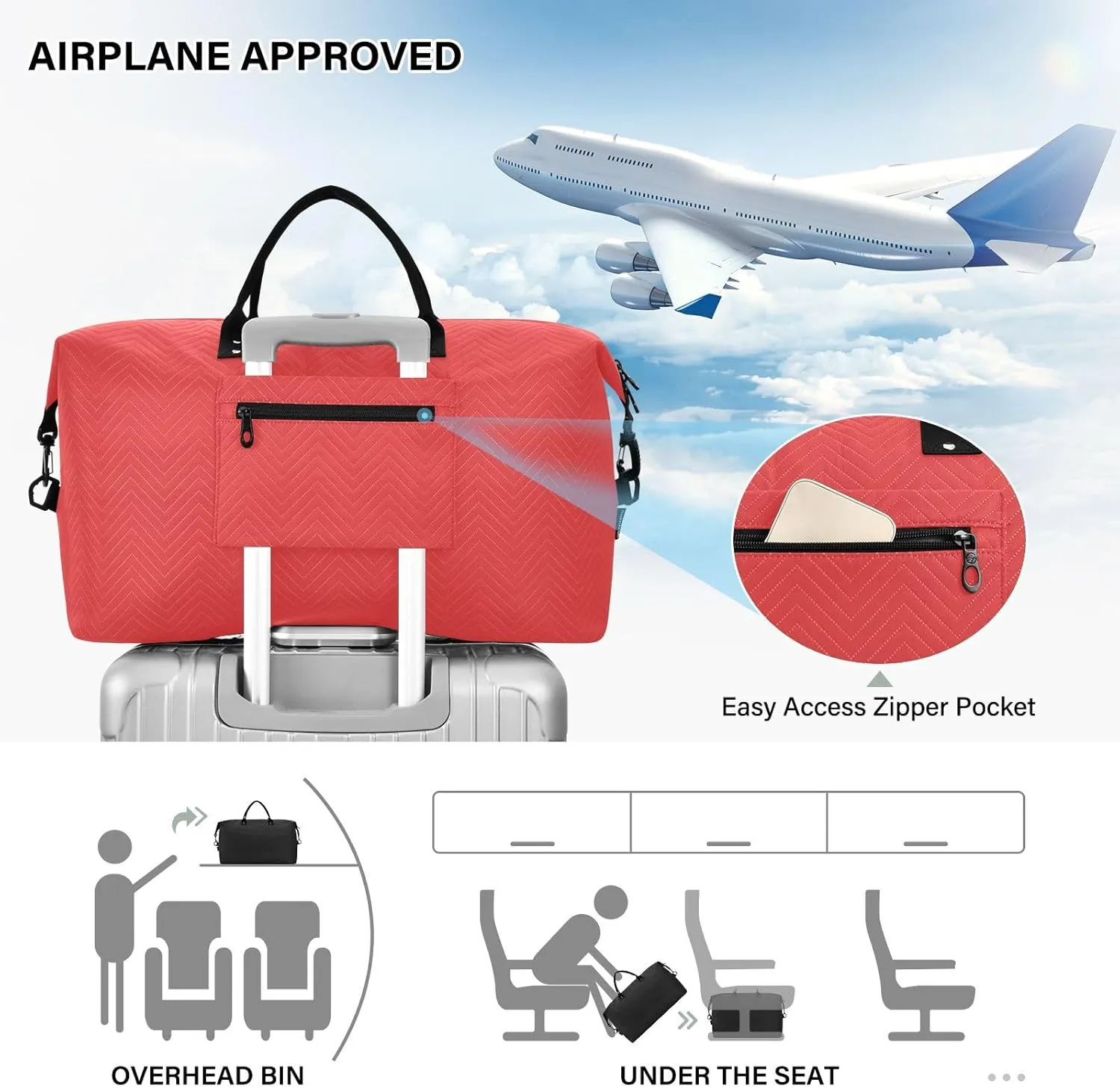 Red Travel Duffle Bag Duffel Bags Weekender Bag Tote Gym Bag Overnight Duffle Bag Carry On Luggage Bags with Toiletry Bag for Adults Women Airplanes Men Sports Trip Yoga