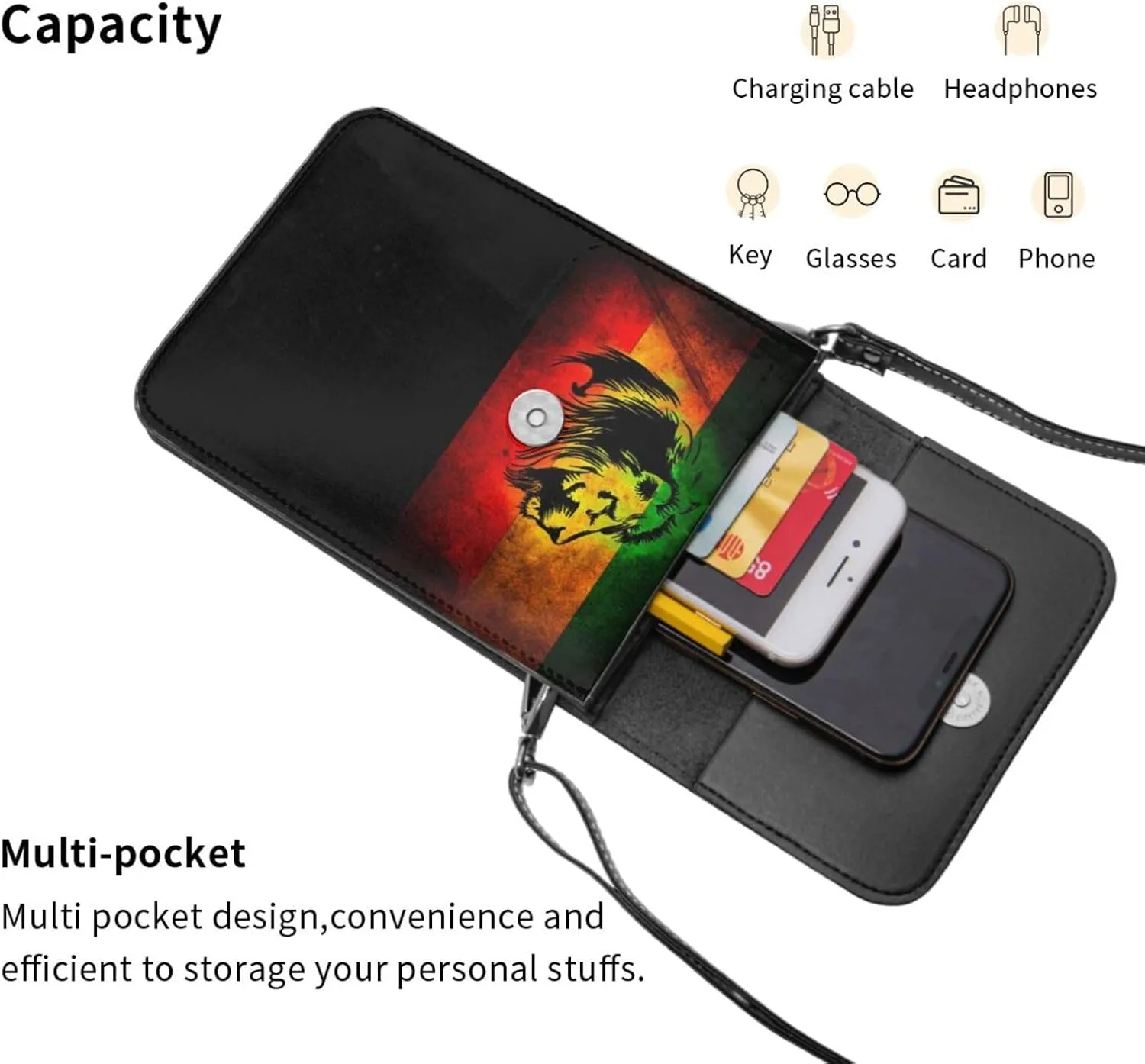 Reggae Rastafarian Lion Of Judah Woman Crossbody Bags Leather Shoulder Handbags Cell Phone Purse