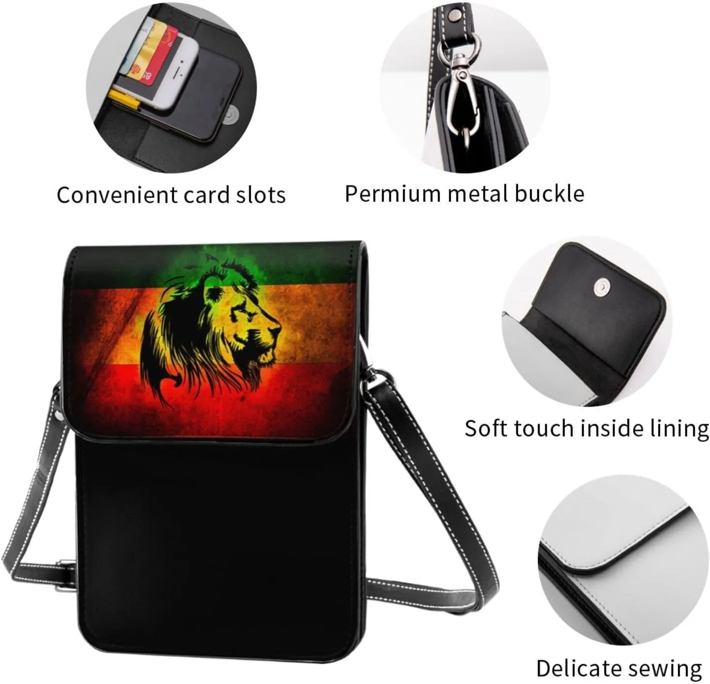 Reggae Rastafarian Lion Of Judah Woman Crossbody Bags Leather Shoulder Handbags Cell Phone Purse