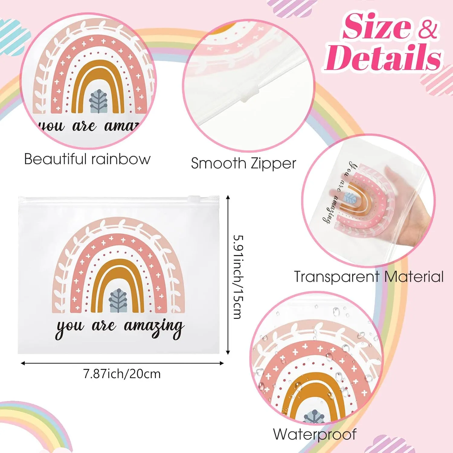 Reginary 50 Pcs Inspirational Gifts Bulk for Women Cosmetic Bag EVA You Are Braver Awesome Makeup Bag with Zipper for Birthday Graduation Christian Easter Encouragement Gifts(Boho Amazing)