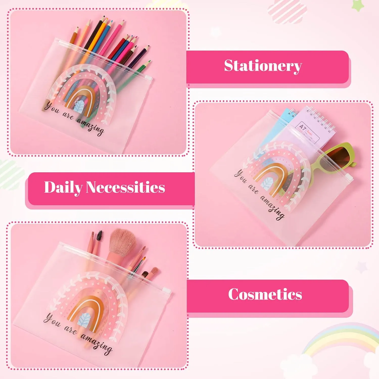 Reginary 50 Pcs Inspirational Gifts Bulk for Women Cosmetic Bag EVA You Are Braver Awesome Makeup Bag with Zipper for Birthday Graduation Christian Easter Encouragement Gifts(Boho Amazing)
