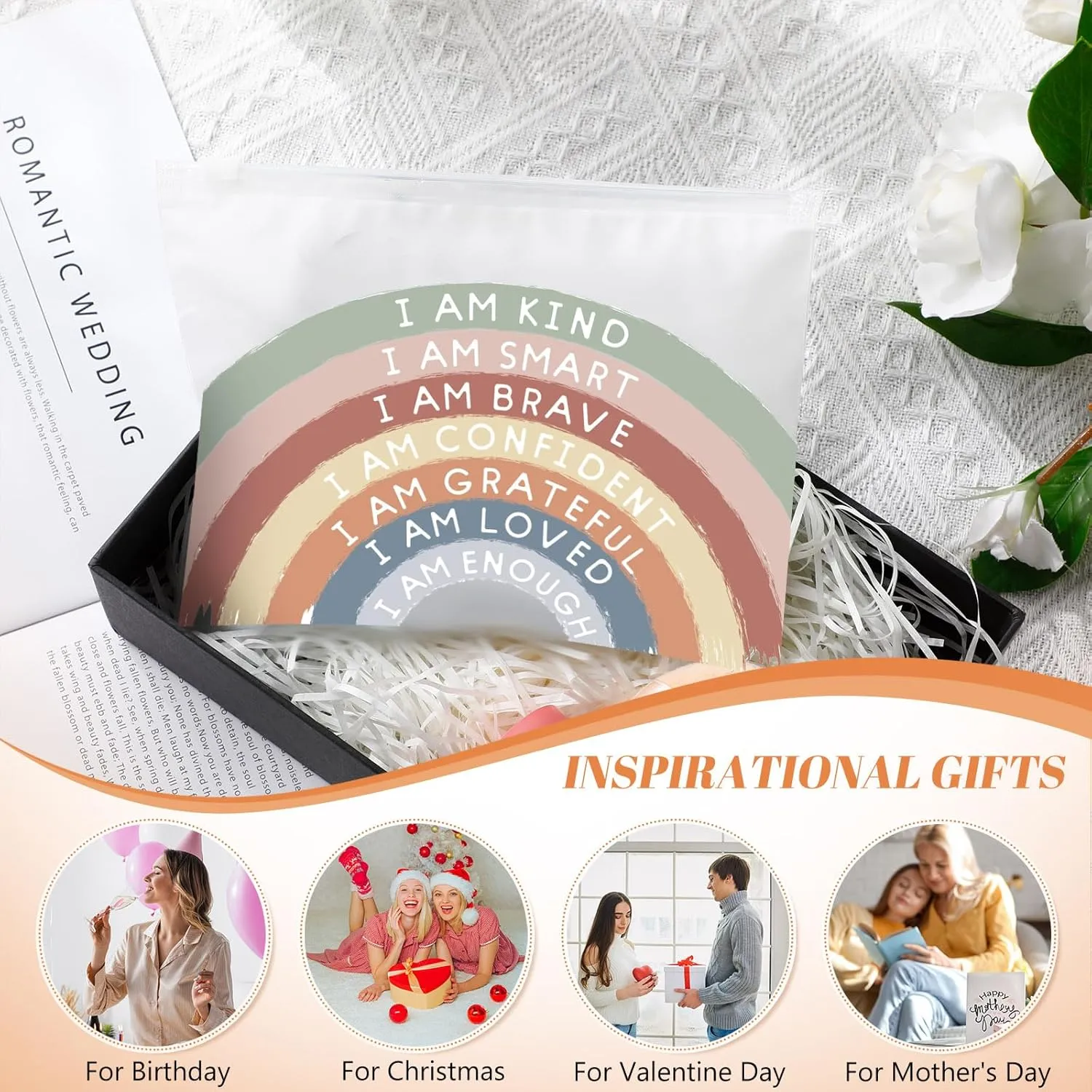 Reginary 50 Pcs Inspirational Gifts Bulk for Women Cosmetic Bag EVA You Are Braver Awesome Makeup Bag with Zipper for Birthday Graduation Christian Easter Encouragement Gifts(I Am Kind)