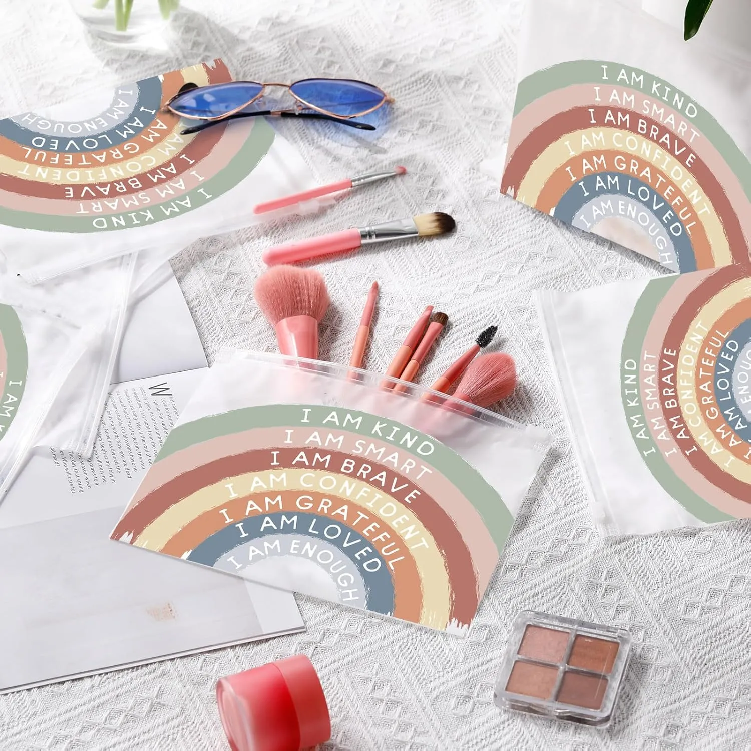 Reginary 50 Pcs Inspirational Gifts Bulk for Women Cosmetic Bag EVA You Are Braver Awesome Makeup Bag with Zipper for Birthday Graduation Christian Easter Encouragement Gifts(I Am Kind)