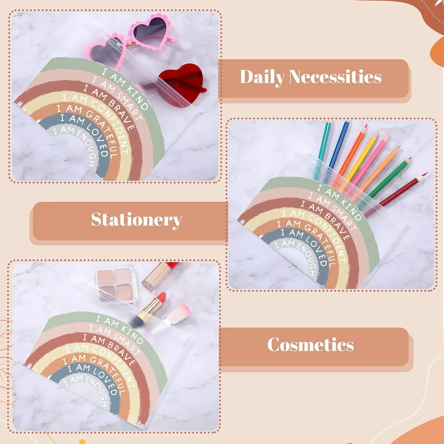 Reginary 50 Pcs Inspirational Gifts Bulk for Women Cosmetic Bag EVA You Are Braver Awesome Makeup Bag with Zipper for Birthday Graduation Christian Easter Encouragement Gifts(I Am Kind)