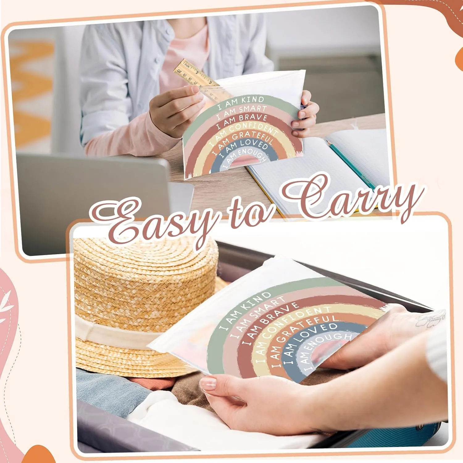 Reginary 50 Pcs Inspirational Gifts Bulk for Women Cosmetic Bag EVA You Are Braver Awesome Makeup Bag with Zipper for Birthday Graduation Christian Easter Encouragement Gifts(I Am Kind)