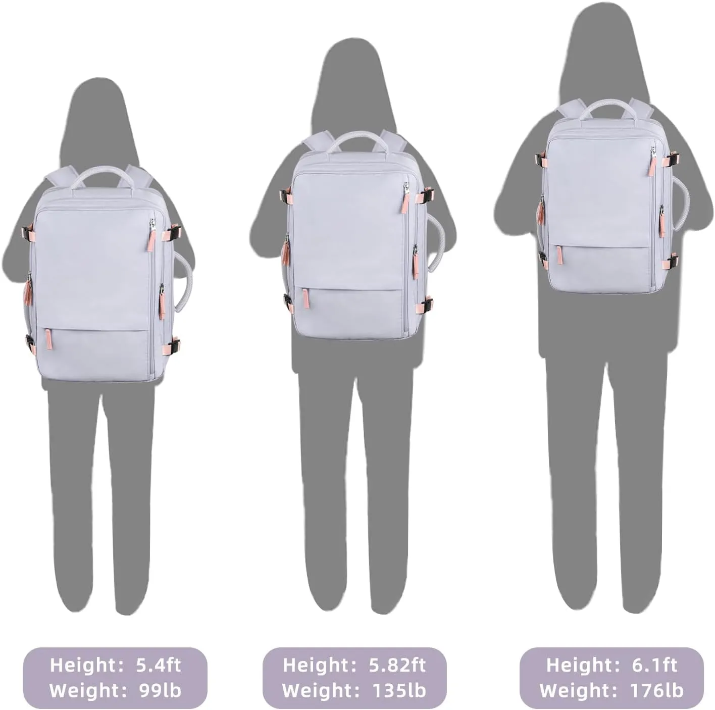 Reliable Travel Backpack Men Women, Carry On Backpack Personal Item Size, Waterproof College Backpack, Business Work Hiking Casual Bag, Fits 17.3" Laptop, Purple&Grey
