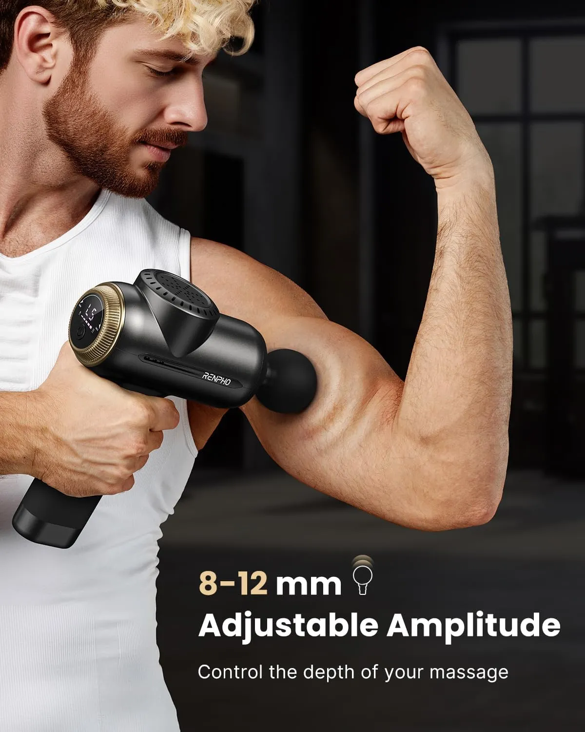 RENPHO Massage Gun Deep Tissue with 8-12mm Adjustable Amplitude Heavy-Duty, FSA HSA Eligible, Percussion Professional Muscle Massager Gun with Portable Case for Athtetes & Home Use, Active EVO