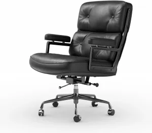 Resonant Executive Office Chair - Black, Leather, Mid-Back, Lumbar Support, Quiet Wheels, Reclining, Adjustable Height, 350 lbs Capacity