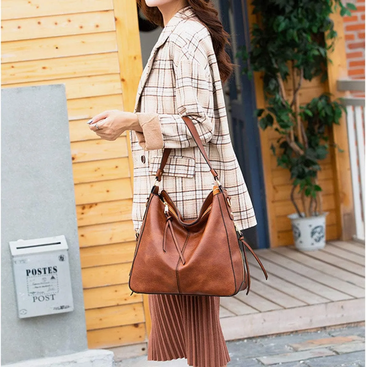 Retro Women Purses and Handbags Tassel Satchel Tote Stiching Top Handle Shoulder Bag