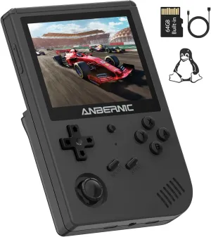 RG351V Handheld Game Console,Plug & Play Video Games Supports Double TF Extend 256GB,Portable Game Console 3.5 Inch IPS Screen 2521 Games (Transparent Black)