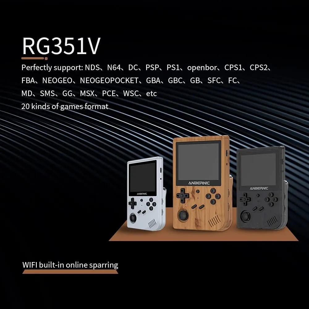 RG351V Handheld Game Console,Plug & Play Video Games Supports Double TF Extend 256GB,Portable Game Console 3.5 Inch IPS Screen 2521 Games (Transparent Black)
