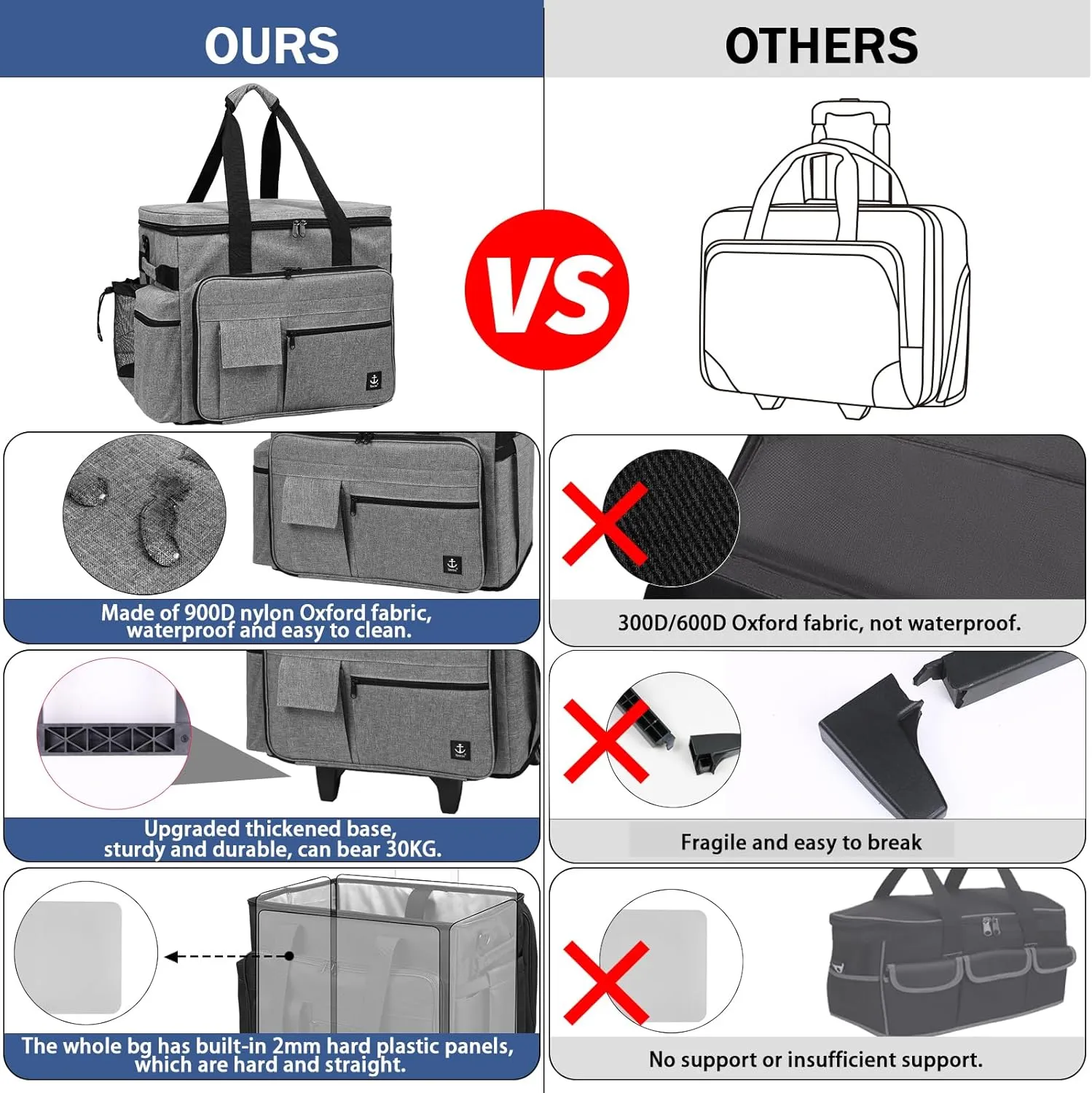 Rolling Teacher Bag, Rolling Briefcase with Detachable Trolley, Large capacity rolling bag with Laptop compartment, Adjustable Shoulder Strap, and Ample Storage Space