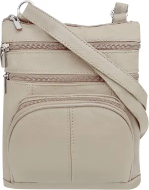 Roma Leathers Genuine Cross Body Purse Bag, Multi-Pocket (Beige)
